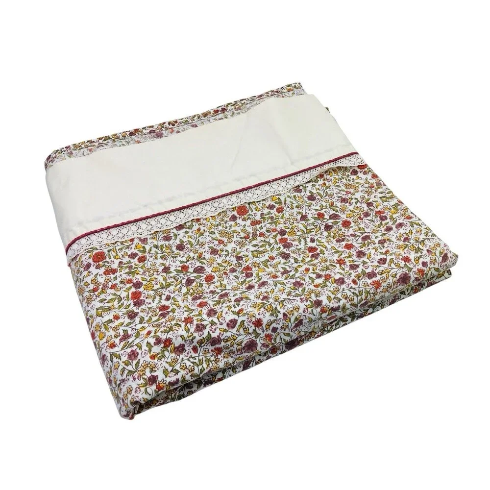 Vintage JC Penny Autumn Fall Harvest Floral Colored King Percale Flat Sheet 70s